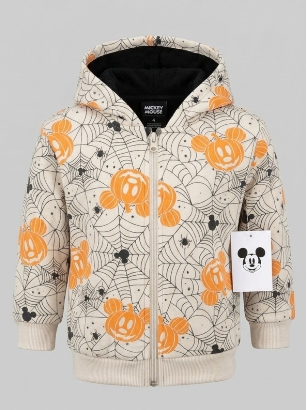 NWT Mickey Mouse Halloween Spiderweb Print Zip Up Hoodie